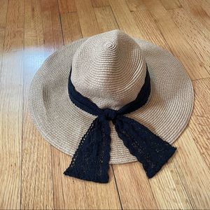 Wide Brim Straw Hat with Black Bow